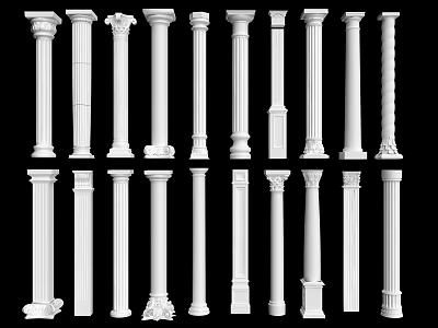 Collection Of Classical Roman Columns With Various Architectural And Decorative Styles 3d model