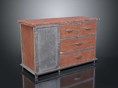 Entryway Console Cabinet With Wooden Top Metal Frame Mesh Door And Drawers 3d model