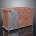 Entryway Console Cabinet With Wooden Top Metal Frame Mesh Door And Drawers