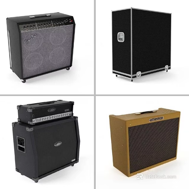 Various Audio Speakers In Black Gold With Vintage Design And Grilles 3d model 