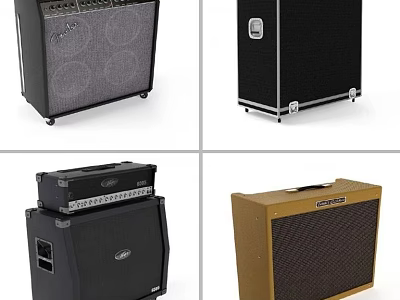 Various Audio Speakers In Black Gold With Vintage Design And Grilles 3d model