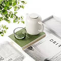 Decorative Ornament Set With Green Plants Vase Pears Books Magazines And Tray