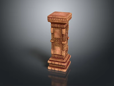 Ornate Ancient Style Stone Pillar With Intricate Carved Details And Layered Structure 3d model