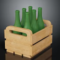 Wooden Crate Filled With Green Glass Bottles On Dark Surface