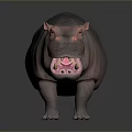 Detailed Realistic 3D Hippopotamus Model With Open Mouth On Dark Background