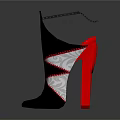Fashionable Unique High Heel Shoes With Black Red Spliced Design And Chain Decoration