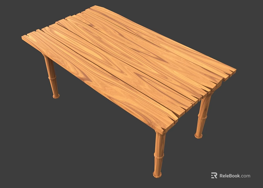 Natural Wooden Outdoor Table With Plank Top And Straight Legs Design 3d model 