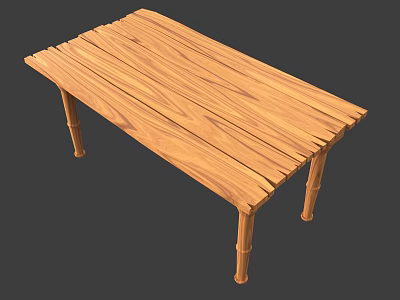 Natural Wooden Outdoor Table With Plank Top And Straight Legs Design 3d model
