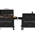 Black Outdoor Grills With Wheels Drawers Food Items And Seasoning
