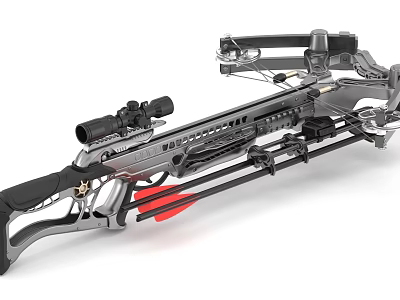 Tactical Modern Crossbow Weapon With Telescopic Sight And Red Arrows 3d model
