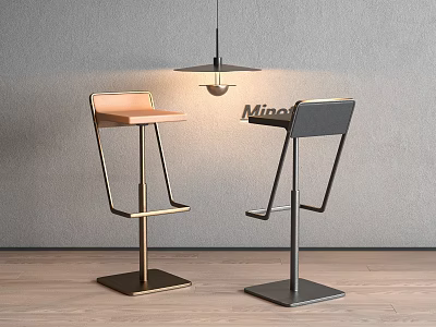 Modern Bar Stools With Metal Frame And Two Tone Seats In Stylish Interior 3d model