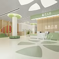Child Friendly Corridor Waiting Area With Green Pillars Yellow Benches And Cartoon Decorations