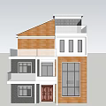 Modern Single Family House Exterior With Wooden Panel White Walls And Large Windows