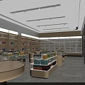 Modern Retail Interior Space With Wooden Ceiling Hanging Globe Lights Shelves Display Counters And Chairs