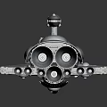 Old Metallic Sci Fi Warship Model With Engine Thrusters Floating In Dark Background