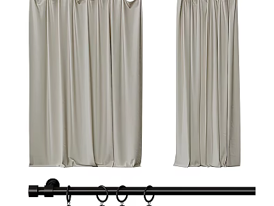 Elegant Beige Curtains With Soft Fabric And Curtain Rod For Home Decor 3d model