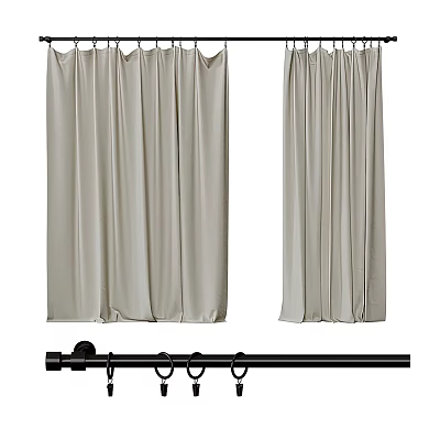 Elegant Beige Curtains With Soft Fabric And Curtain Rod For Home Decor 3d model