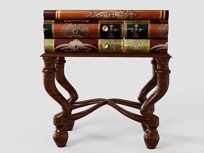 Vintage Wooden Side Table With Carved Legs Decorative Books And Ornate Details 3d model