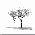 Snow Covered Tree Branches With Yellow Grass On White Ground 3d model