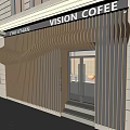 Vision Coffee Shop Facade With Modern Wave Pattern Wooden Slats And Glass Door