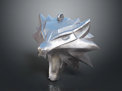 Silver Decorative Wolf Head Pendant With Open Mouth And Sharp Teeth Design 3d model