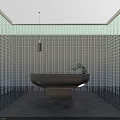 Elegant Modern Reception Desk with Gradient Green Glass Block Wall Hanging Lamp and Potted Plants