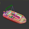Orange and White Recreational Boat With Open Canopy And Seating Area