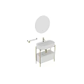 Modern Washbasin Design With White Basin Golden Stand And Round Mirror