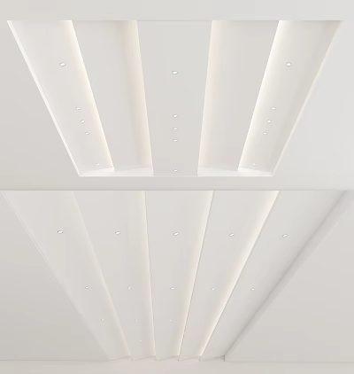 Modern White Ceiling Design With Linear Patterns And Recessed LED Lights 3d model