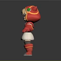 Cute Cartoon Girl Character With Cat Ear Hat Red White Dress Gloves Green Yellow Trim