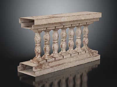 Classical Stone Fence Design With Baluster Columns Textured Surface And Pedestal Base 3d model