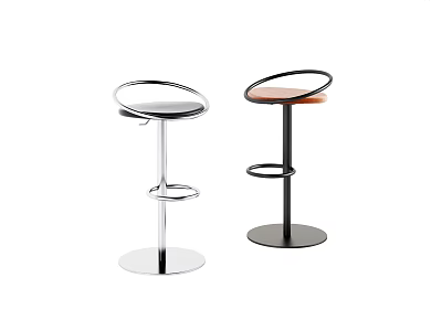 Modern Bar Stools With Metal Frame Round Seats And Silver Black Bases 3d model
