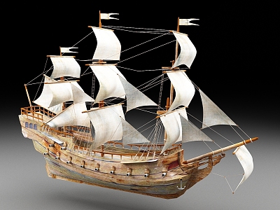 Wooden ship sailing ship battleship gunboat warship vintage ship ancient ship 3d model