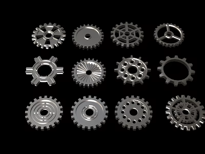 Various Metal Gears As Mechanical Components With Different Tooth And Hole Patterns 3d model