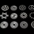 Various Metal Gears As Mechanical Components With Different Tooth And Hole Patterns 3d model