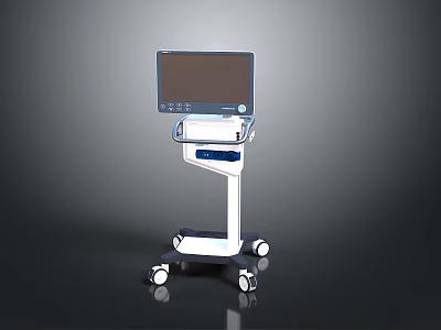 Mobile Medical Monitor Cart With Screen And Control Panel And Wheels 3d model