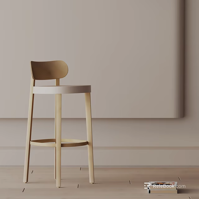 Modern Minimalist Bar Stool With Light Wooden Frame And Cream Seat Design 3d model 