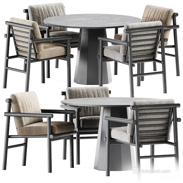 Modern Dining Table Set With Comfortable Fabric Chairs And Metal Frame Design 3d model 