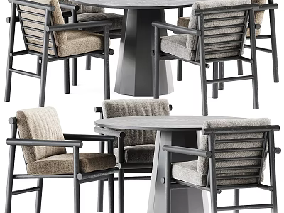 Modern Dining Table Set With Comfortable Fabric Chairs And Metal Frame Design 3d model