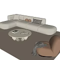 Cream Style Sofa Coffee Table Combination Multi-person Sofa Coffee Table Single Casual Chair Lazy Sofa Metal Floor Lamp Side Table Jewelry Ornaments 3d model