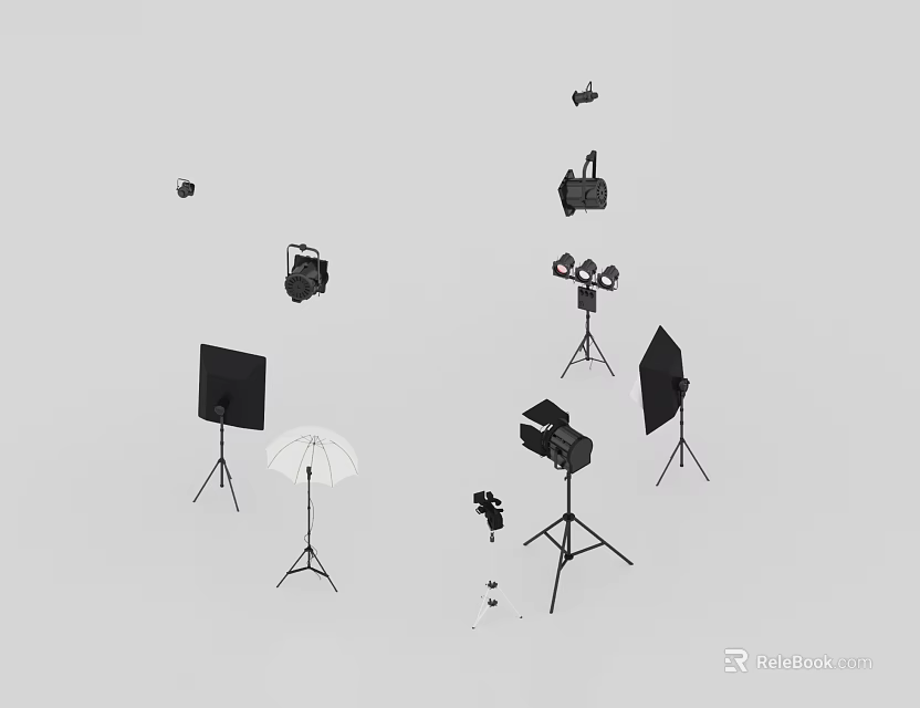 Professional Commercial Photography Equipment With Studio Lighting Tripods Reflectors And Stands 3d model 