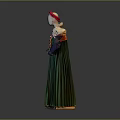 Traditional Folk Costume Featuring Green Pleated Dress Red Hat And Floral Embroidery
