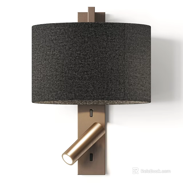 Modern Minimalist Wall Lamp With Dark Gray Fabric Lampshade And Brushed Brass Metal Base 3d model 