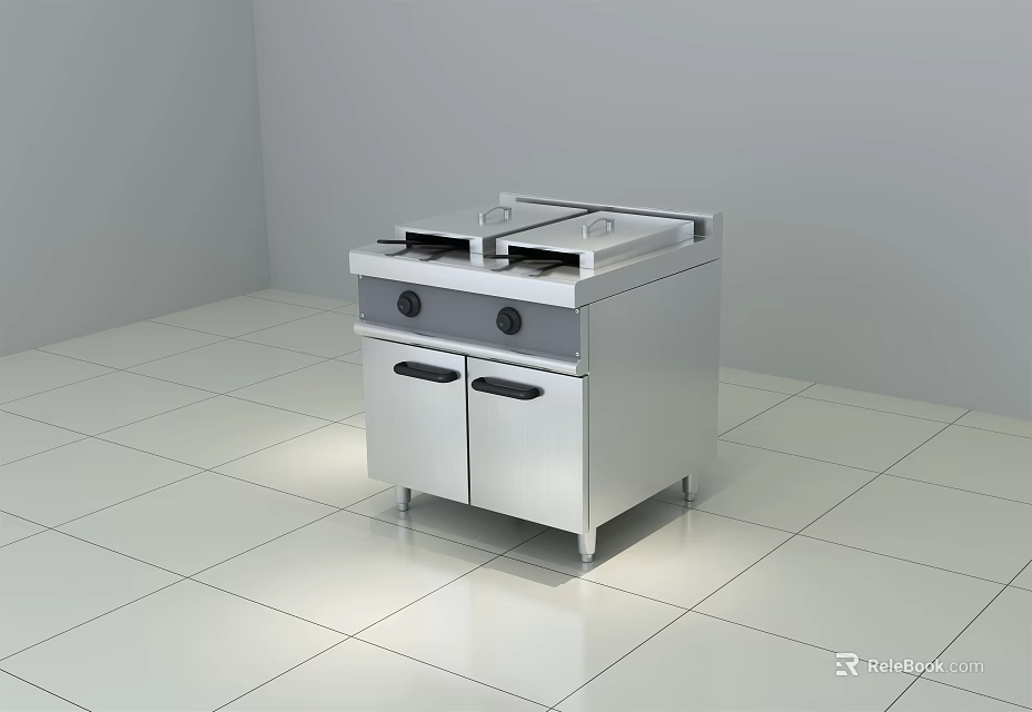 Modern Stainless Steel Kitchen Cooking Appliance with Stove Top and Cabinet 3d model 