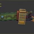 Futuristic Industrial Tool With Orange Green Design Serrated Blade And Blue Glowing Elements