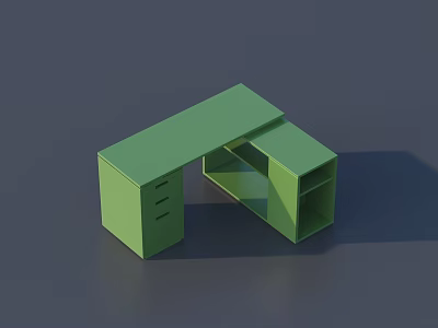 Green Modern Office Desk With Drawers And Open Shelves Design 3d model