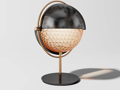 Modern Table Lamp Featuring Spherical Diamond Pattern Lampshade Black Half Cover and Golden Stand 3d model