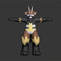 Animated Game Character With Brown Fur White Horns Black Yellow Outfit Standing Pose