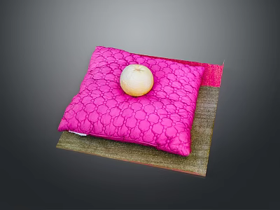 Delicious White Round Food Placed on Pink Patterned Mat over Brown Base Mat 3d model