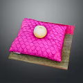 Delicious White Round Food Placed on Pink Patterned Mat over Brown Base Mat
